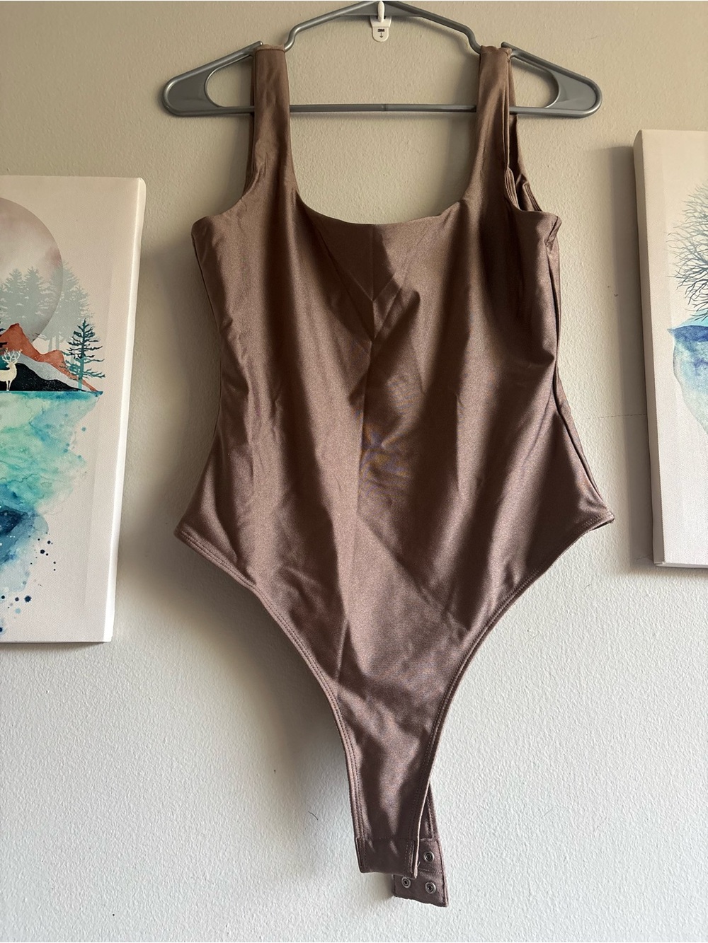 Dex Luxury Square Neck Light Brown Womens Bodysuit Medium